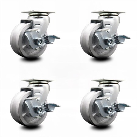 Service Caster 4 Inch V-Groove Semi Steel Swivel Caster Set with Roller Bearings and Brakes SCC SCC-20S420-VGR-TLB-4